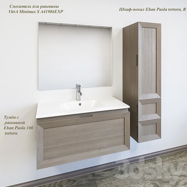 Cupboard with sink + Foam Eban Paola. mixer VitrA Minimax. mirror 3DModel