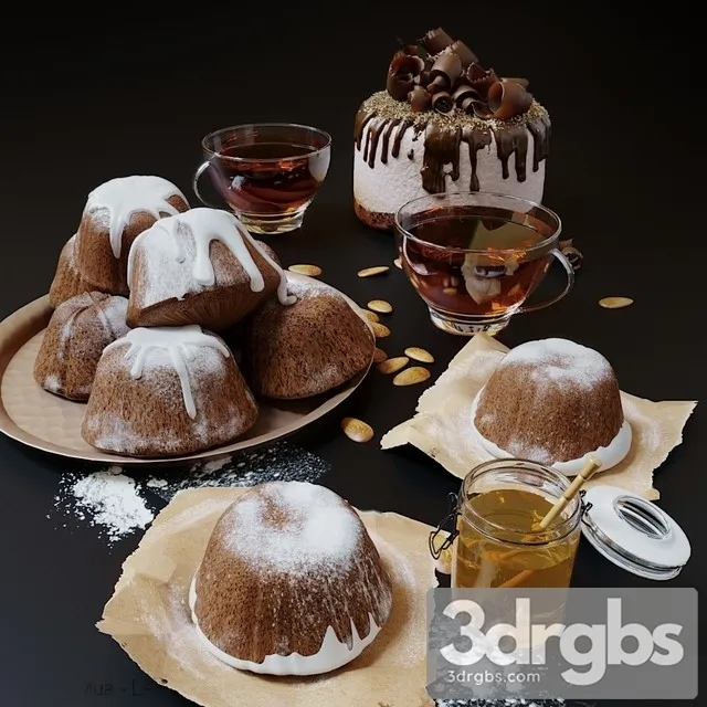 Cupcakes Honey and Tea 3D Model Free