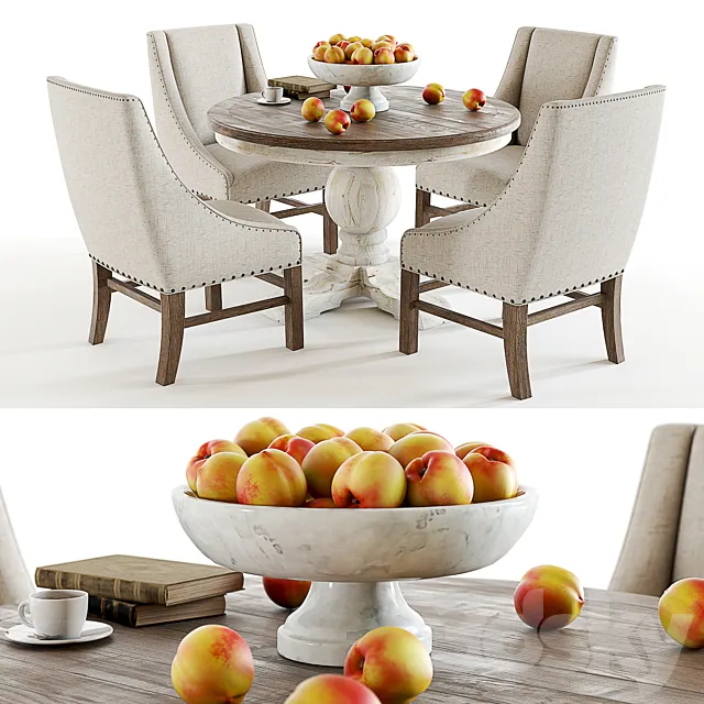 Curation Limited Round Trestle Vintage table set 3D Model