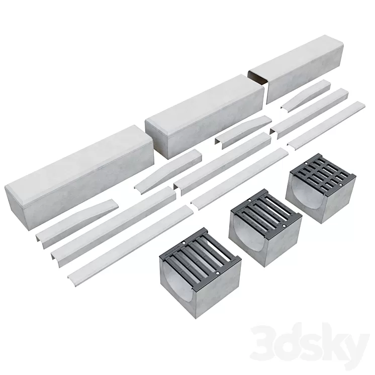 Curb sidewalk road tray 3D Model