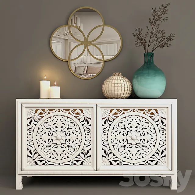 Curbstone carved Lombok Buffet with a mirror of Quartet Mirror from Anthropologie 3D Model