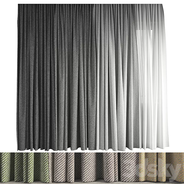 Curtain # 10 with Fidivi Jeans upholstery fabric 3D Model Free