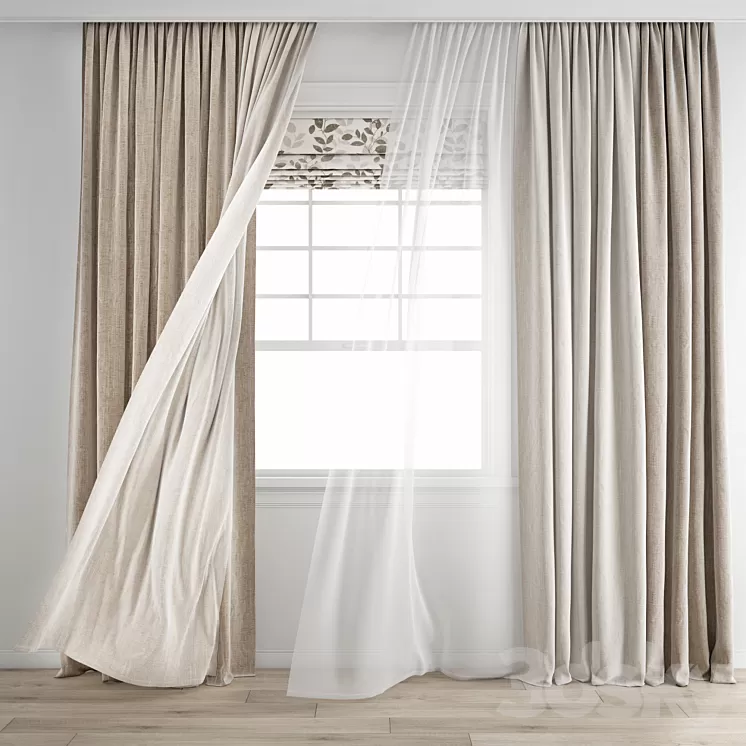 Curtain 345 / Wind blowing effect 8 3D Model Free