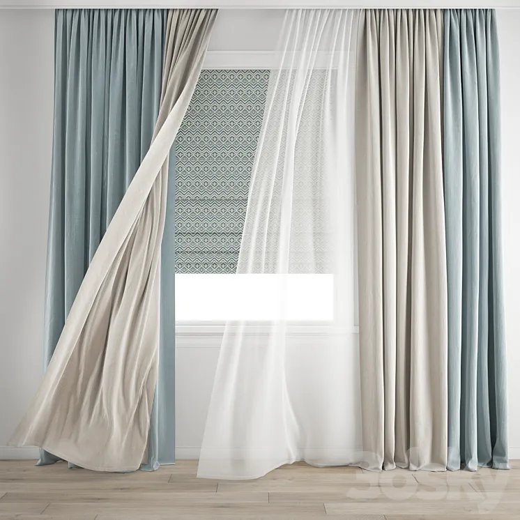 Curtain 346 / Wind blowing effect 9 3D Model Free