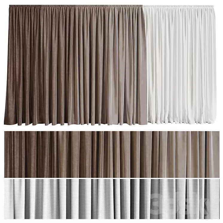 Curtain in four shades with tulle 3D Model Free