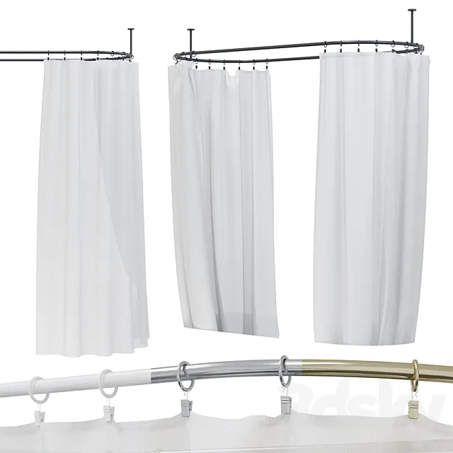 Curtain inside the oval bathtub with clips 3D Model