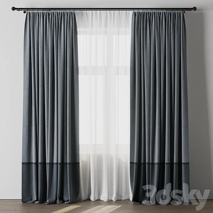 curtain rod 002 Blue curtains 3D Model Free