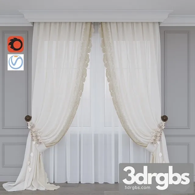 Curtain With Flowers 3D Model Free