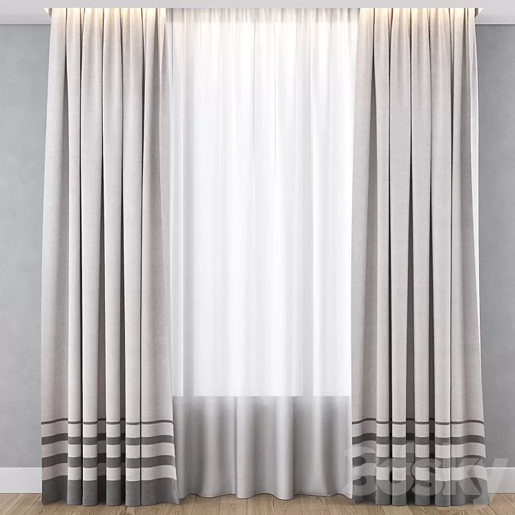 Curtain with gray stripes 3D Model Free