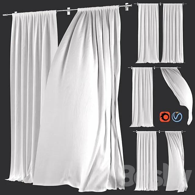 Curtains 134 | White Linen | Wind 3DModel