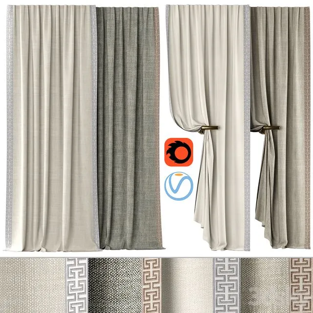 Curtains 136 Kvadrat - Artic SAMUEL & SONS - ATHINA EMBROIDERED BORDER 3D Model