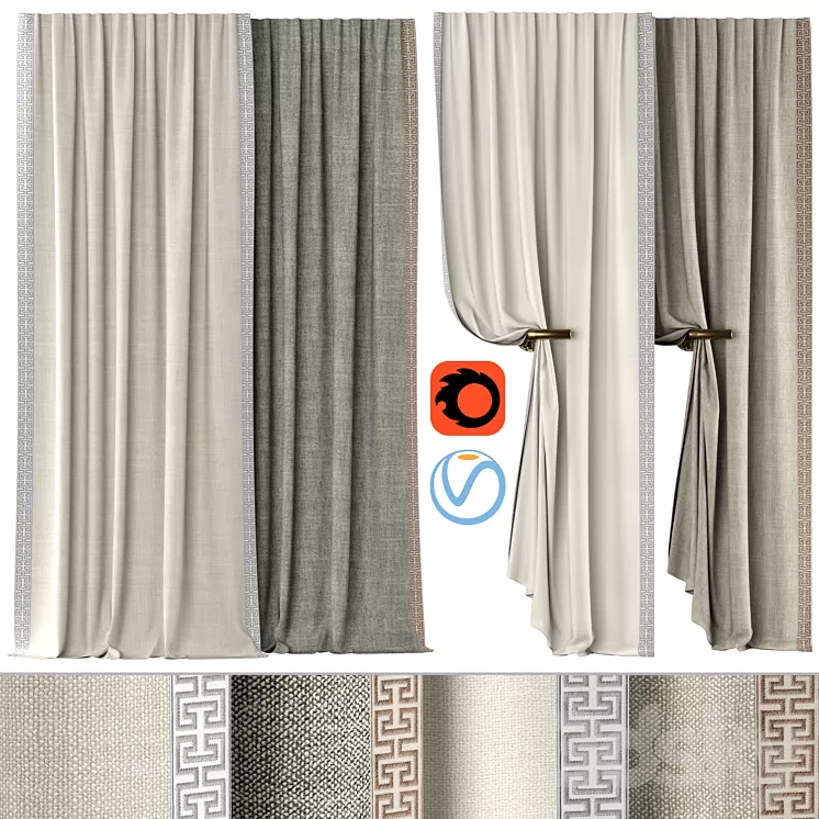 Curtains 136 | Kvadrat - Artic | SAMUEL & SONS - ATHINA EMBROIDERED BORDER 3D Model Free