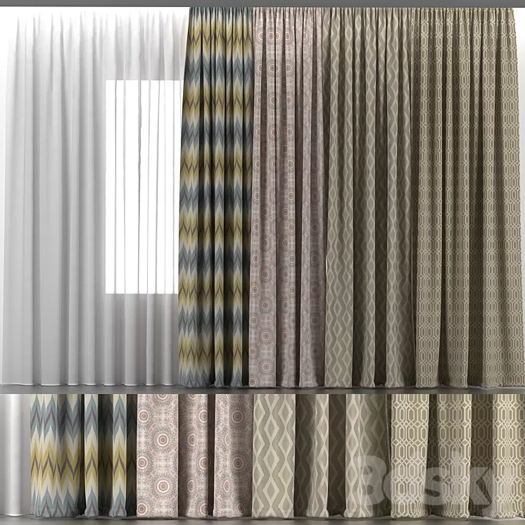 Curtains and tulle 5 3D Model Free