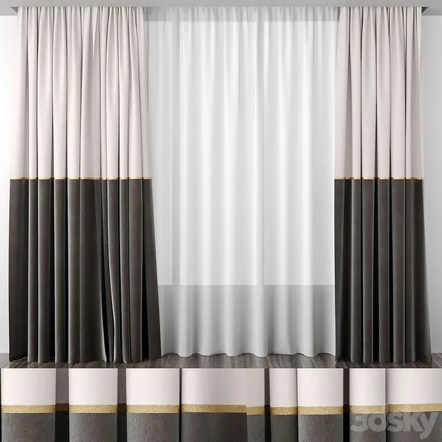 Curtains baked milk and brown 50-50 3D Model