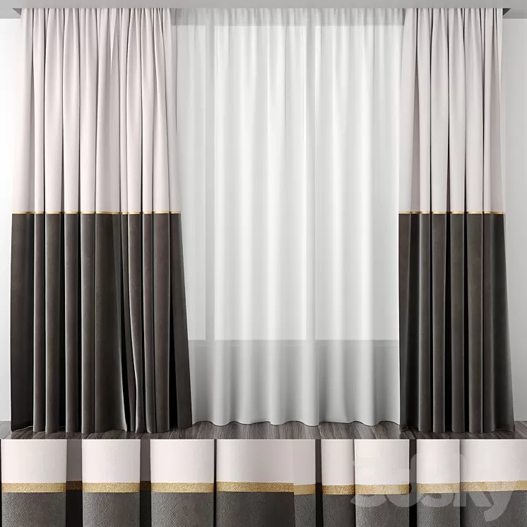 Curtains baked milk and brown 50/50 3D Model