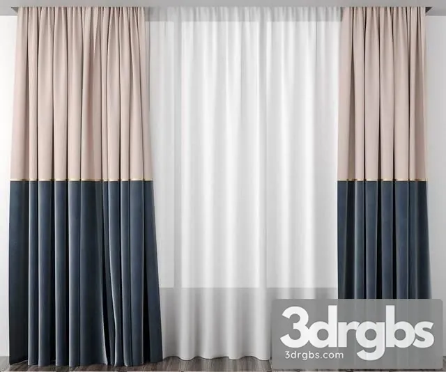 Curtains Baked Milk and Gray Blue 3D Model Free