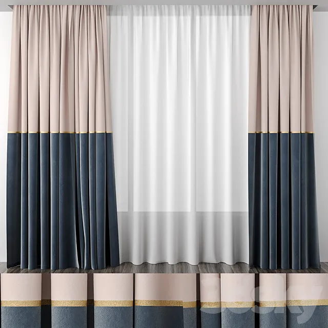 Curtains baked milk and gray-blue 50_50 3DModel