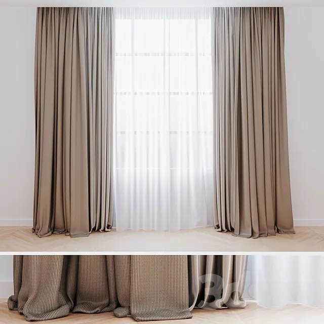 Curtains beige with tulle | Modern curtains 3DModel