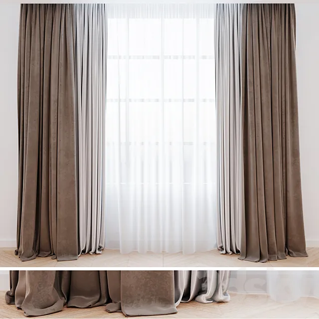 Curtains beige with tulle | Modern curtains 3DModel