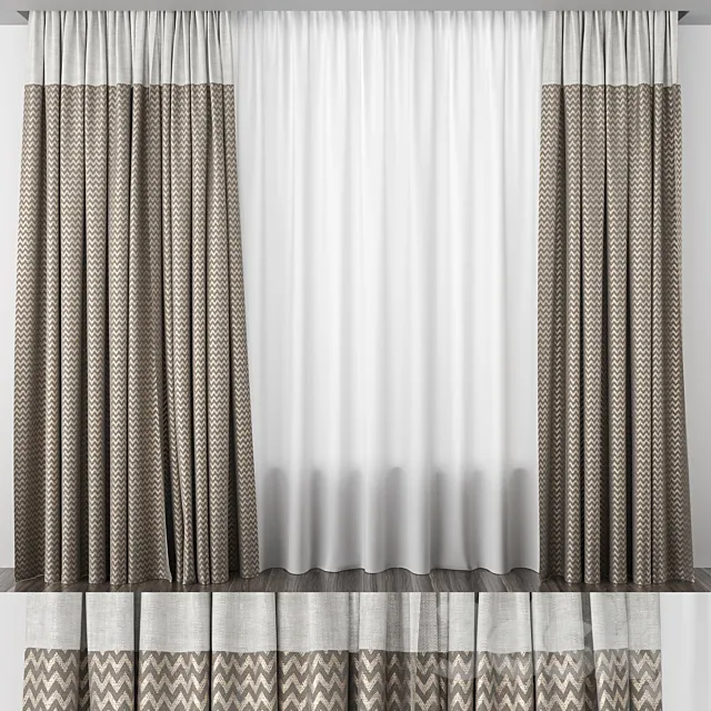 Curtains brown with gold 3D Model