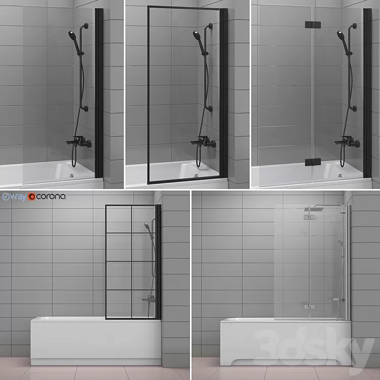 Curtains for bathtubs and bathtubs Radaway and Villeroy & Boch set 62