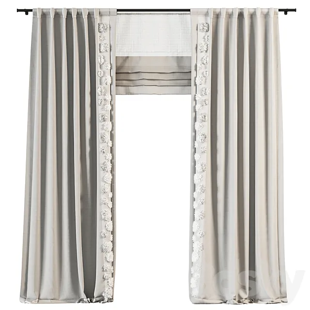 Curtains for children`s room with edging 3D Model