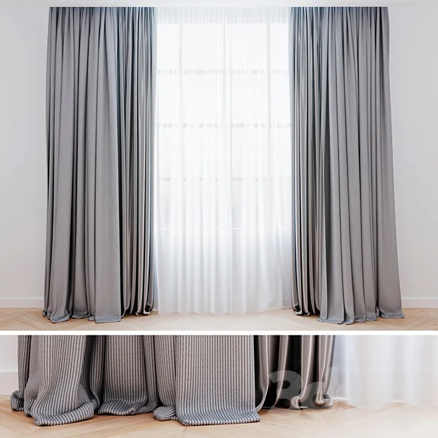 Curtains gray with tulle | Modern curtains 3D Model