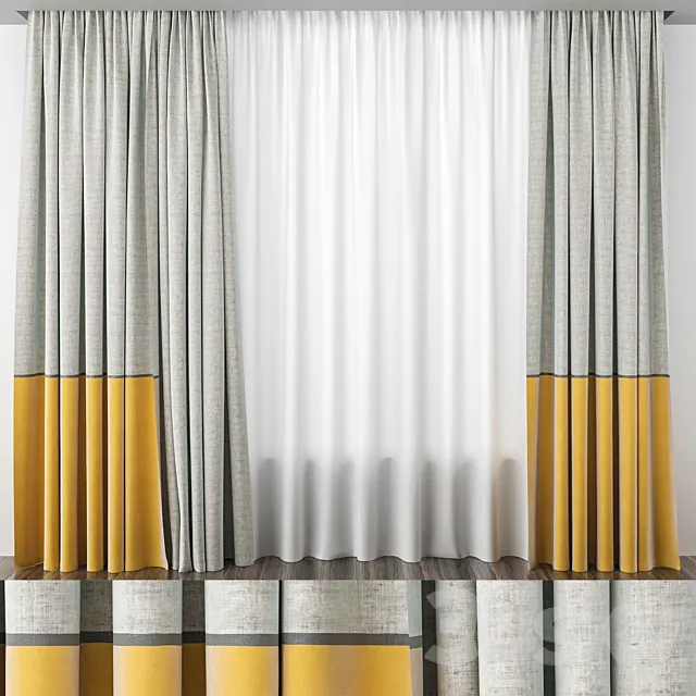 Curtains in the nursery yellow-gray 3D Model