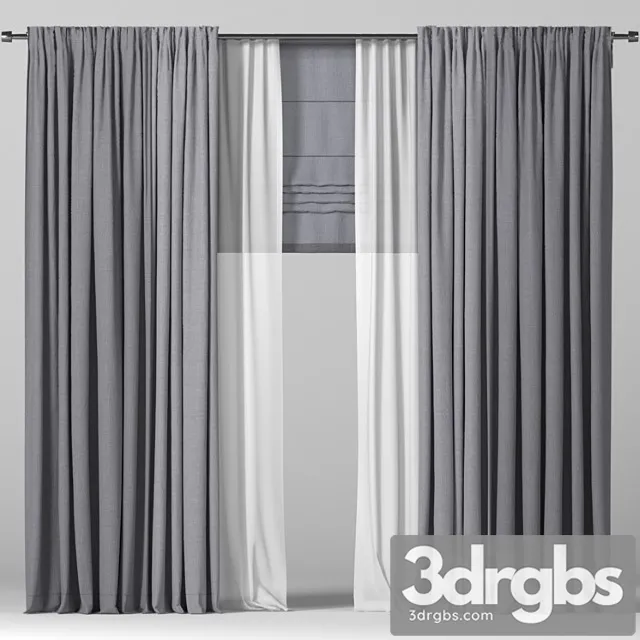 Curtains in two colors + roman blind. 3D Model Free
