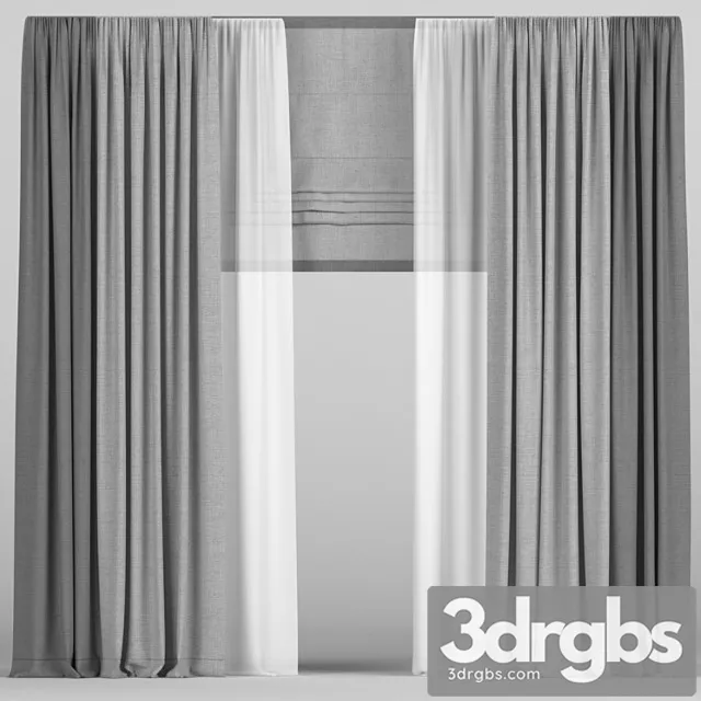 Curtains in two colors with roman 3D Model Free