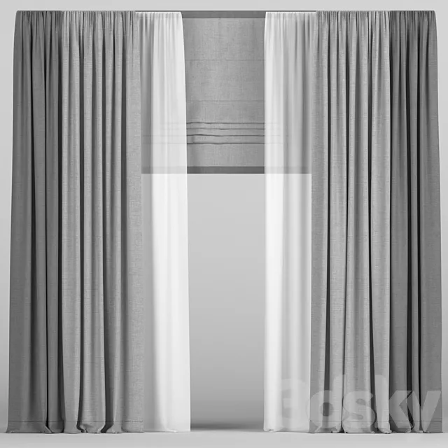 Curtains in two colors with roman 3D Model