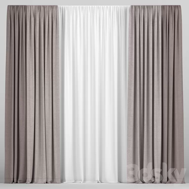Curtains in two colors with tulle 3D Model