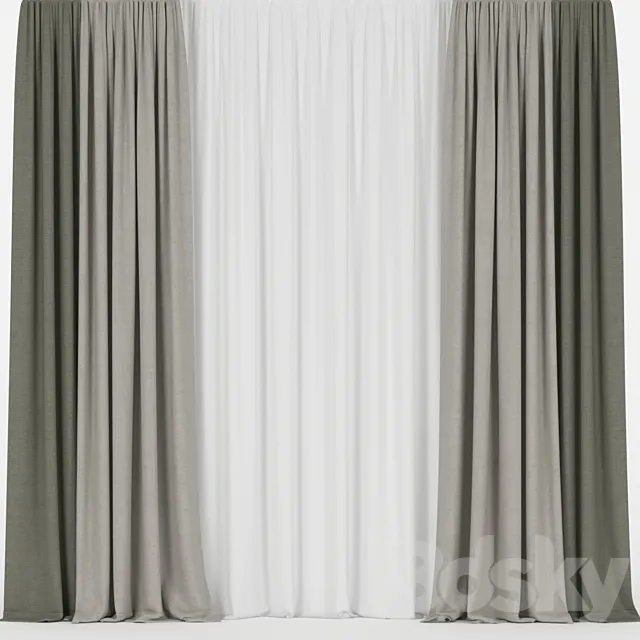Curtains in two colors with tulle 3DModel