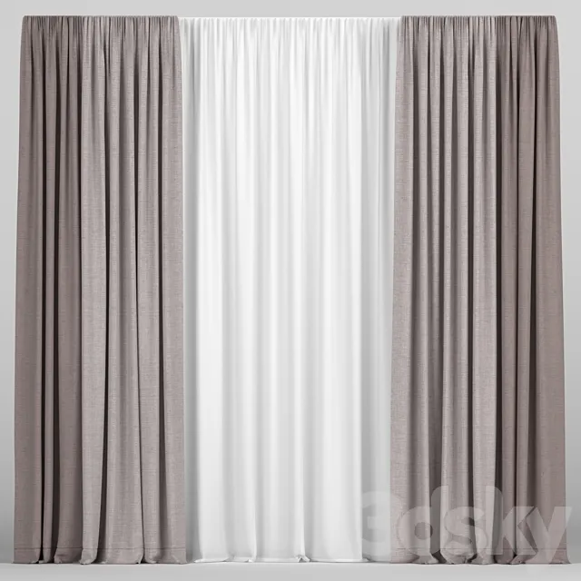 Curtains in two colors with tulle 3DModel