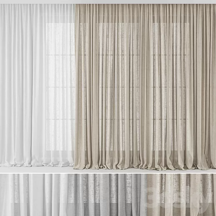 Curtains Long Linen set 02 3D Model