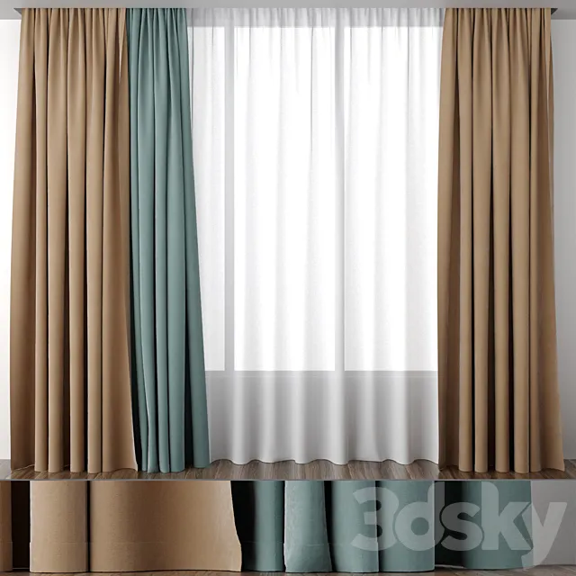 Curtains ocher and mint 3DModel