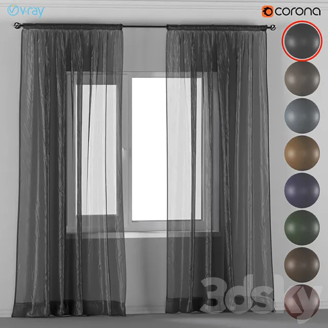 Curtains of tulle in 8 colors. 3D Model