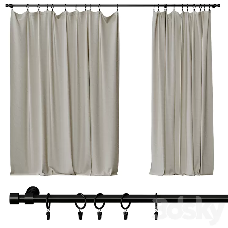 Curtains on clothespins 3D Model Free