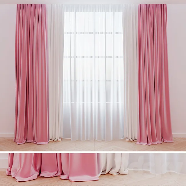 Curtains pink | Pink velvet curtains 3D Model