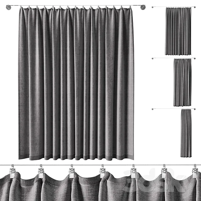 Curtains pinned by clamps & curtain wire. 500 cm stainless steel Ikea DIGNITET 3DModel