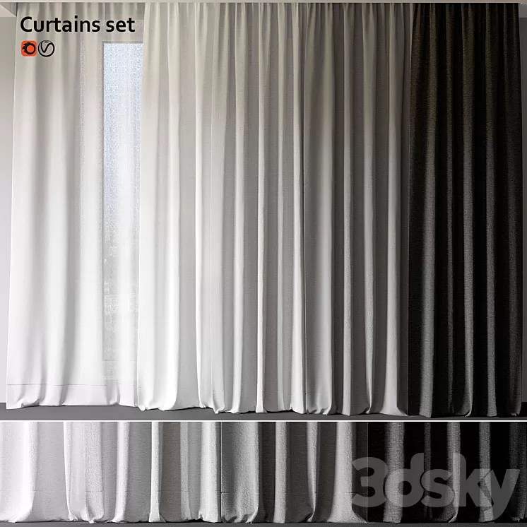 Curtains set 3 3D Model Free