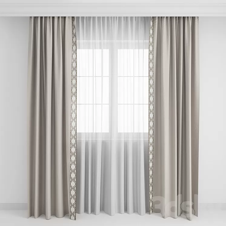 Curtains with a border1 3D Model