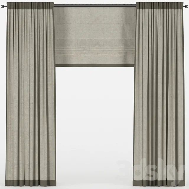 Curtains with a Roman curtain. 3D Model