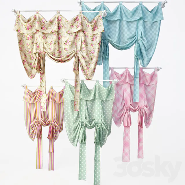 Curtains with decorative laces 3D Model