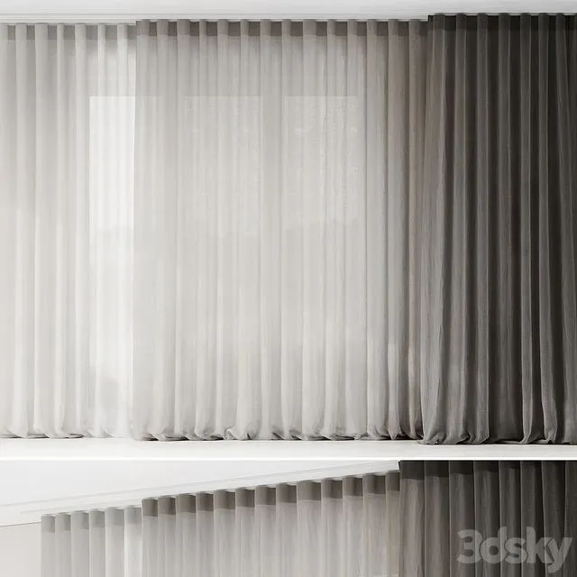 Curtains with folds on the floor of fine linen on the ceiling cornice 3D Model