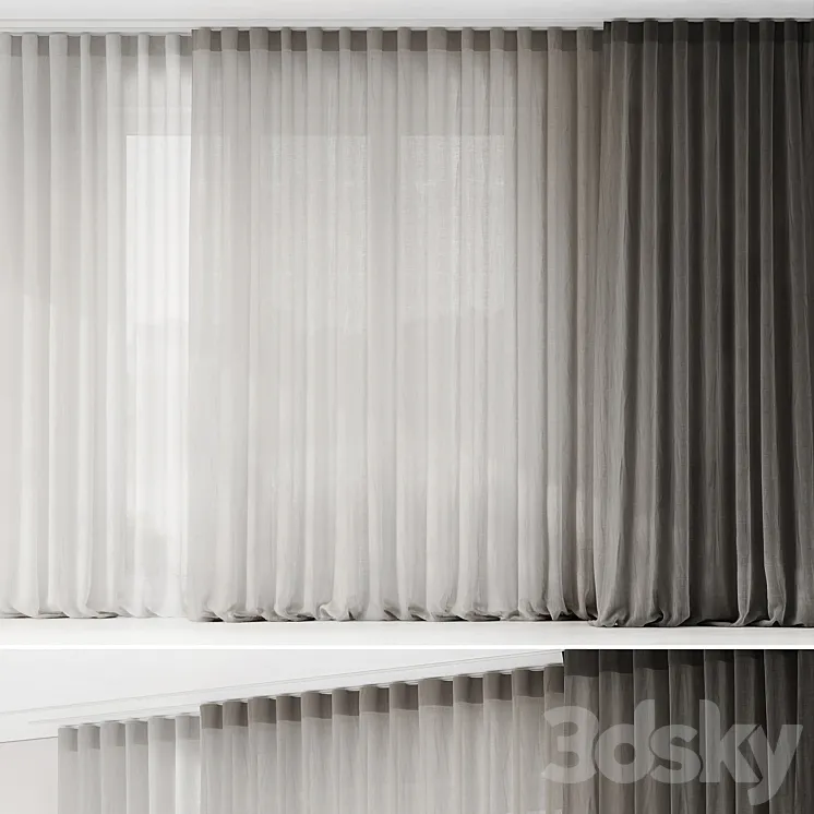 Curtains with folds on the floor of fine linen on the ceiling cornice 3D Model Free