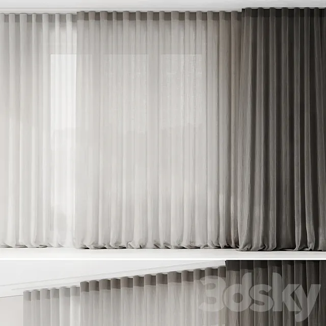 Curtains with folds on the floor of fine linen on the ceiling cornice Free Download