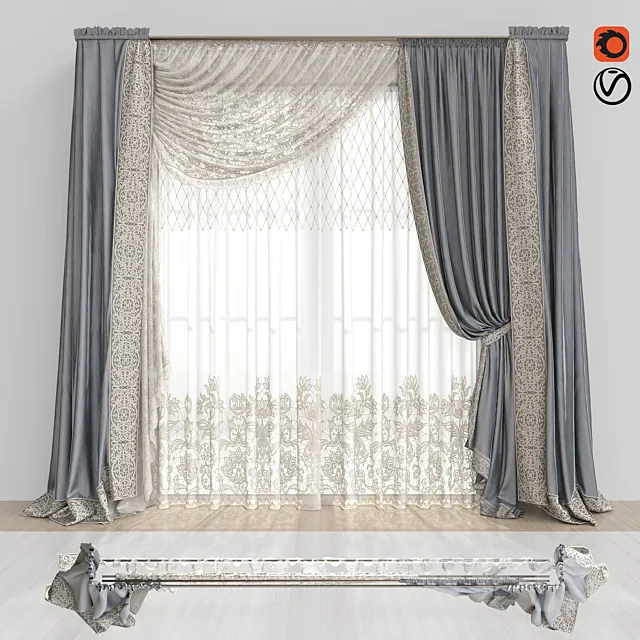 Curtains with lace. 3D Model