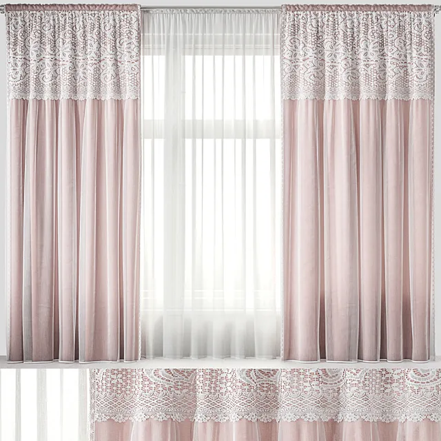 Curtains with lace 3D Model