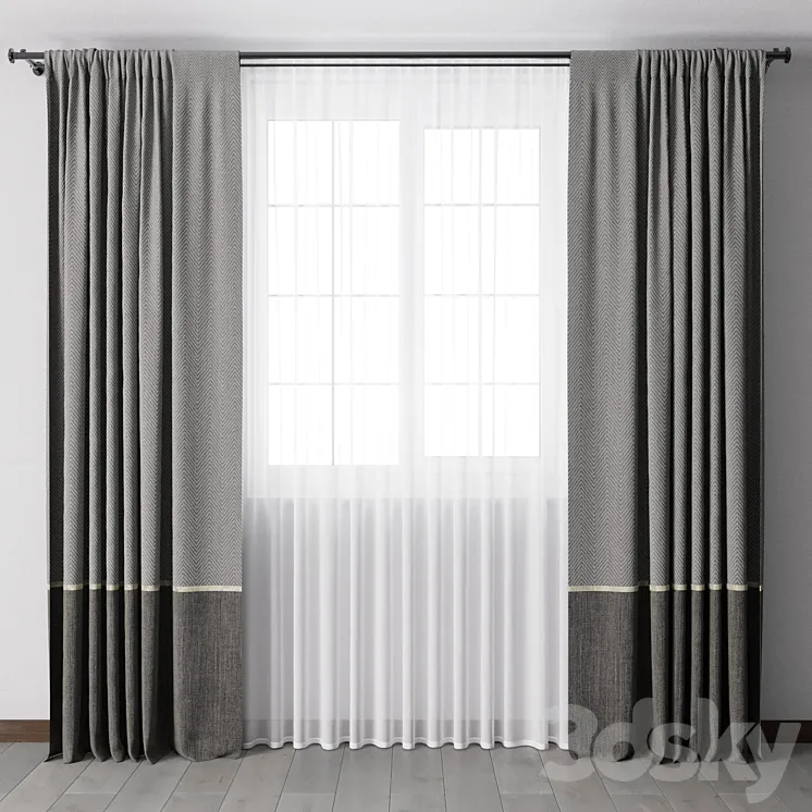 Curtains with metal curtain rod 08 3D Model Free